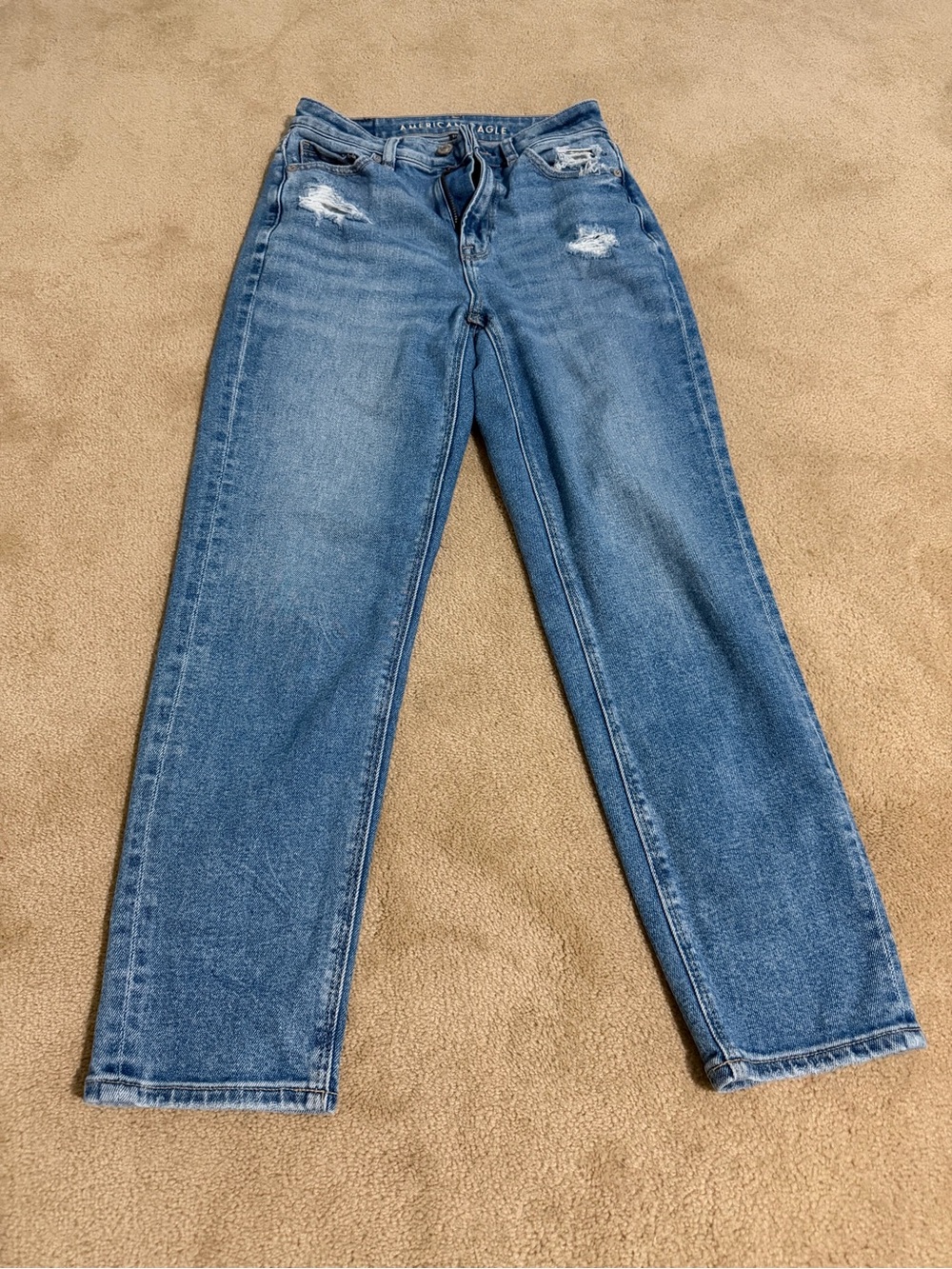 Distressed High-Rise Mom Straight Leg Jeans